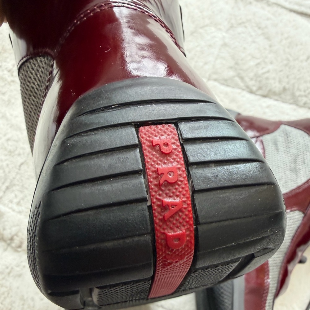 Prada America's Cup High Top Sneakers Burgundy Maroon Patent Shoes 8.5/9.5 - Picture 6 of 13